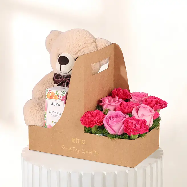 Women’s Day Teddy, Perfume n Bloom Hamper - Image 2