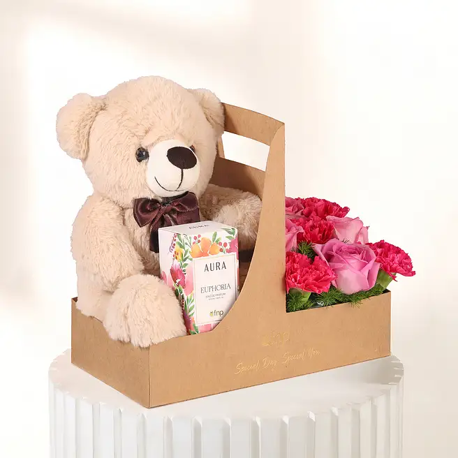 Women’s Day Teddy, Perfume n Bloom Hamper - Image 3